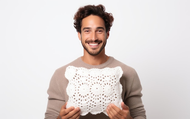 Zadowolony klient z haftowaną poduszką